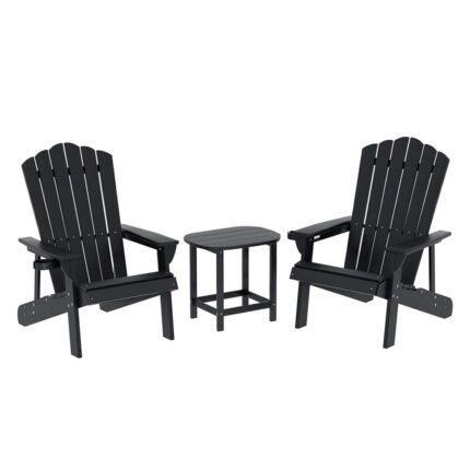 Gardeon Outdoor Table and Chairs HDPE Adirondack Beach Chair Sun Lounge Patio Furniture Garden Black