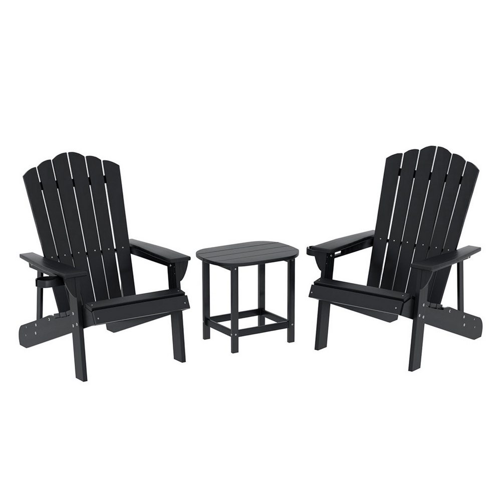 FF-BEACH-3HE-BK-202508061828-00 Gardeon Outdoor Table and Chairs HDPE Adirondack Beach Chair Sun Lounge Patio Furniture Garden Black - Image 1