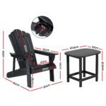 Gardeon Outdoor Table and Chairs HDPE Adirondack Beach Chair Sun Lounge Patio Furniture Garden Black - Image 2