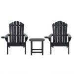 Gardeon Outdoor Table and Chairs HDPE Adirondack Beach Chair Sun Lounge Patio Furniture Garden Black - Image 3