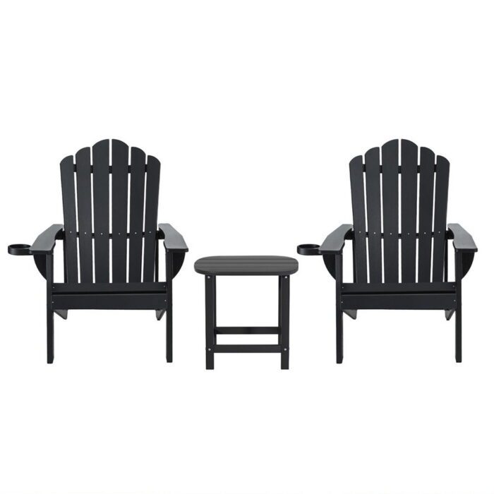 Gardeon Outdoor Table and Chairs HDPE Adirondack Beach Chair Sun Lounge Patio Furniture Garden Black - Image 3