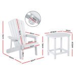 Gardeon Outdoor Table and Chairs HDPE Adirondack Beach Chair Sun Lounge Patio Furniture Garden White - Image 2