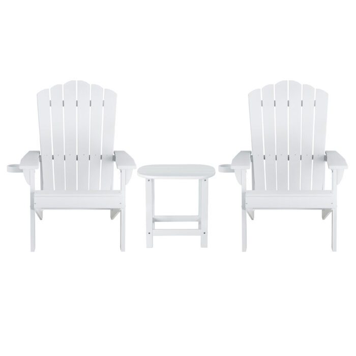 Gardeon Outdoor Table and Chairs HDPE Adirondack Beach Chair Sun Lounge Patio Furniture Garden White - Image 3