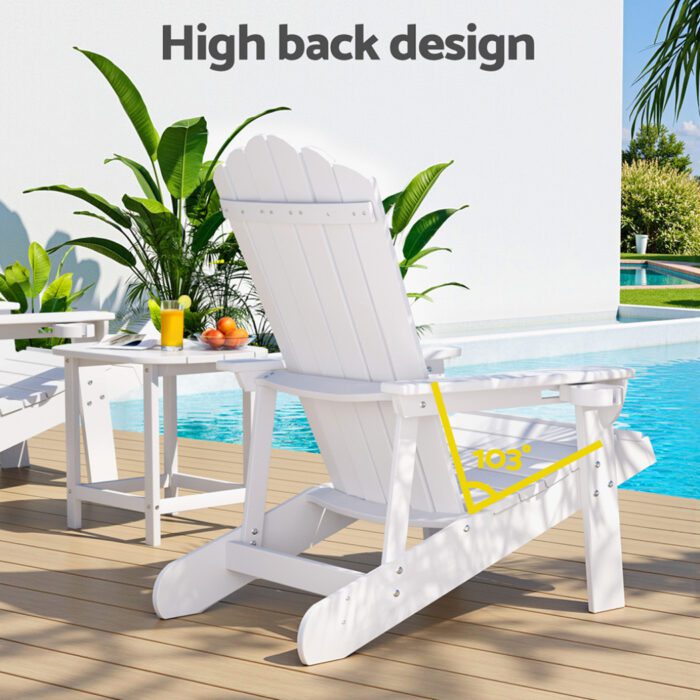 Gardeon Outdoor Table and Chairs HDPE Adirondack Beach Chair Sun Lounge Patio Furniture Garden White - Image 6