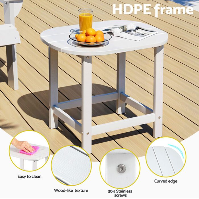 Gardeon Outdoor Coffee Side Table HDPE Desk Patio Furniture Camping Garden White - Image 5