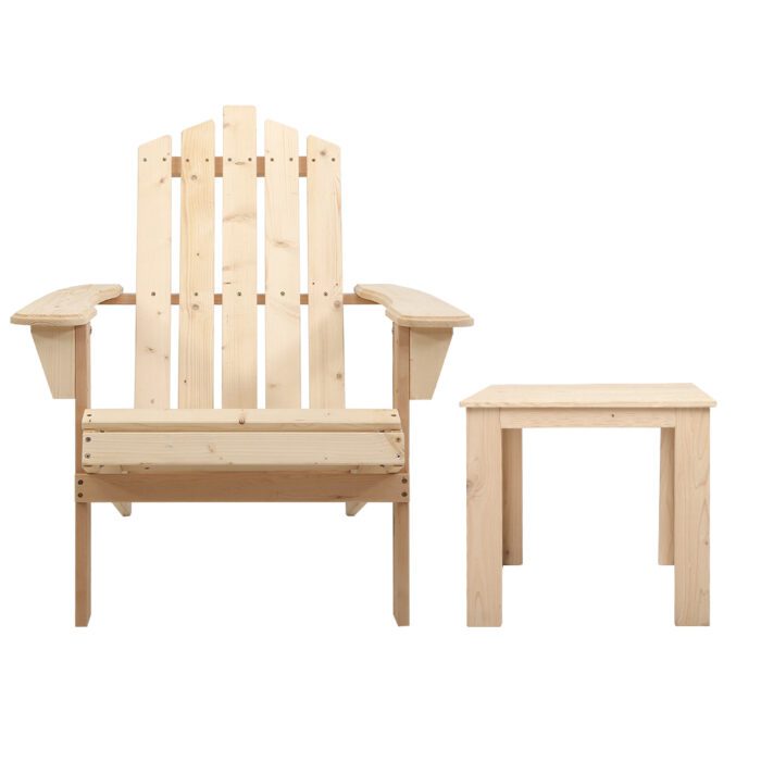 Gardeon 3PC Adirondack Outdoor Table and Chairs Wooden Beach Chair Natural - Image 3