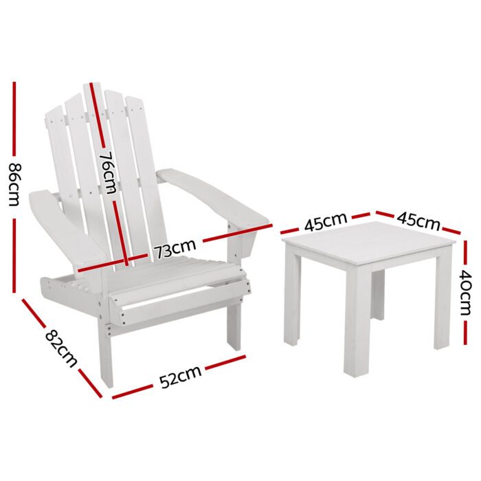 Gardeon 3PC Adirondack Outdoor Table and Chairs Wooden Beach Chair White - Image 2