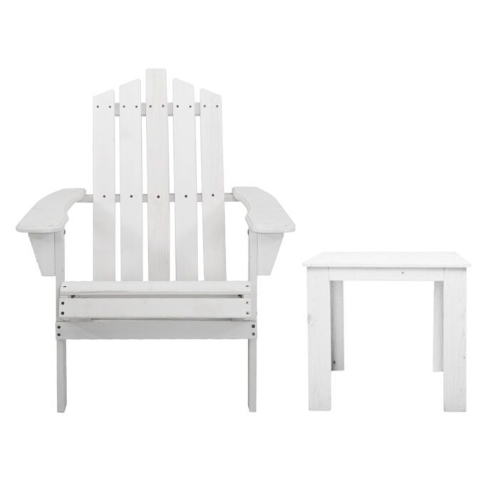 Gardeon 3PC Adirondack Outdoor Table and Chairs Wooden Beach Chair White - Image 3