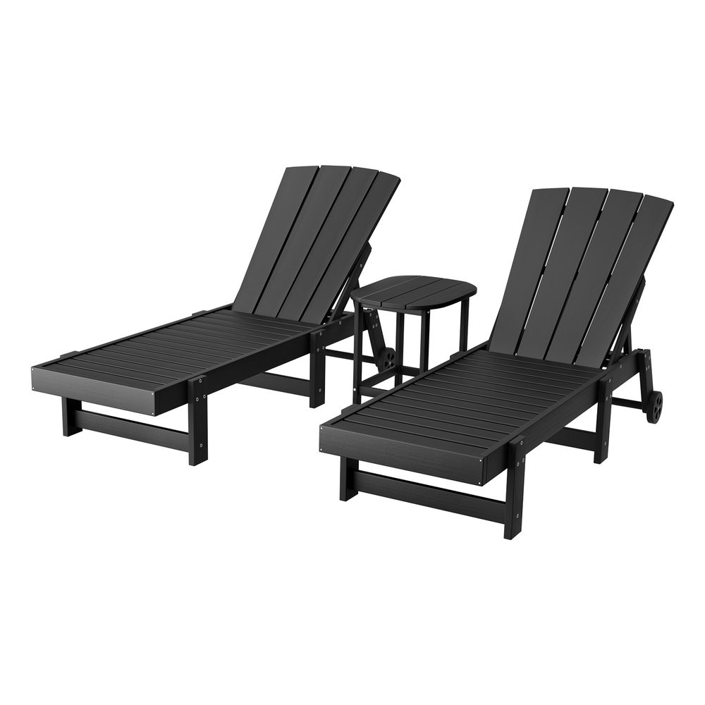 FF-LOUNGE-3ADHE-BK-202508061828-00 Gardeon Sun Lounge Lounger Table and Chairs Beach Chair HDPE Patio Outdoor Furniture Wheels Black - Image 1