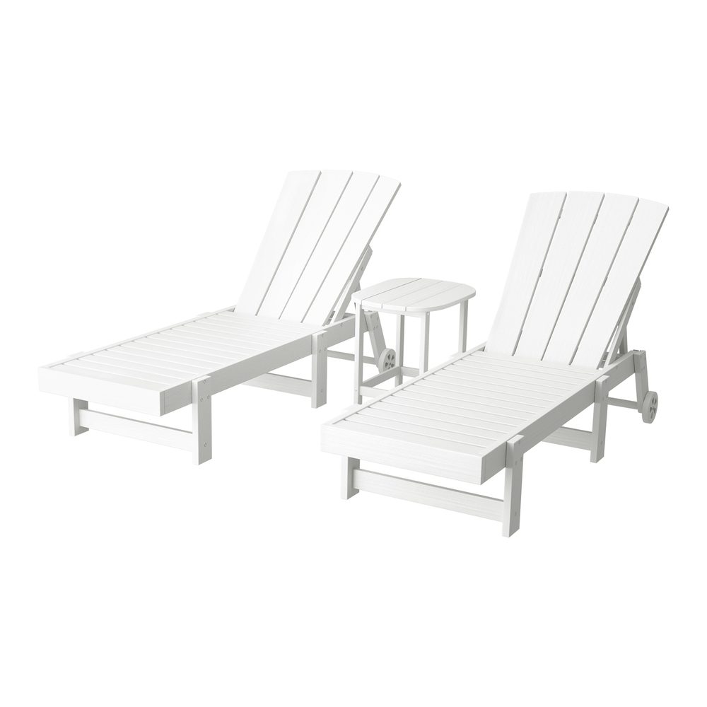 FF-LOUNGE-3ADHE-WH-202508061828-00 Gardeon Sun Lounge Lounger Table and Chairs Beach Chair Adirondack HDPE Patio Outdoor Furniture Wheels White - Image 1