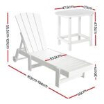 Gardeon Sun Lounge Lounger Table and Chairs Beach Chair Adirondack HDPE Patio Outdoor Furniture Wheels White - Image 2