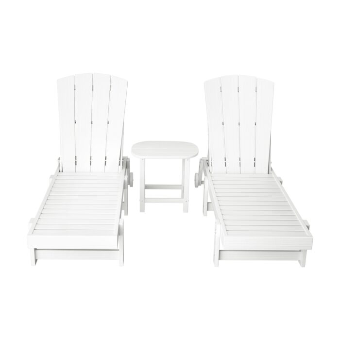 Gardeon Sun Lounge Lounger Table and Chairs Beach Chair Adirondack HDPE Patio Outdoor Furniture Wheels White - Image 3