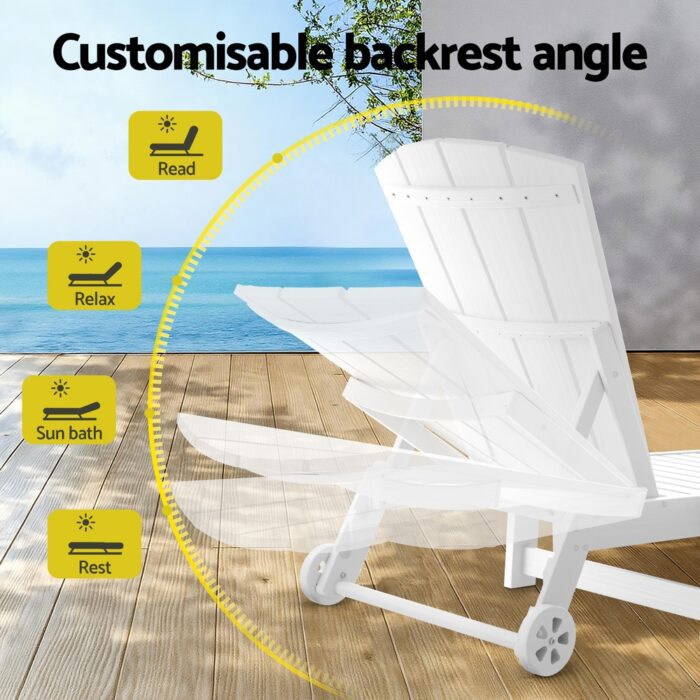 Gardeon Sun Lounge Lounger Table and Chairs Beach Chair Adirondack HDPE Patio Outdoor Furniture Wheels White - Image 5