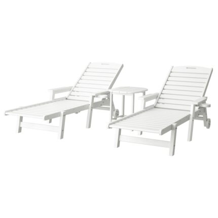 Gardeon Sun Lounge Lounger Beach Chair HDPE Patio Outdoor Furniture with Wheels White