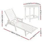 Gardeon Sun Lounge Lounger Beach Chair HDPE Patio Outdoor Furniture with Wheels White - Image 2