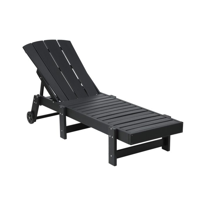 Gardeon Sun Lounge Beach Chair HDPE Adirondack Lounger Patio Outdoor Furniture with Wheels Black - Image 3