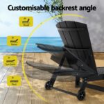 Gardeon Sun Lounge Beach Chair HDPE Adirondack Lounger Patio Outdoor Furniture with Wheels Black - Image 5