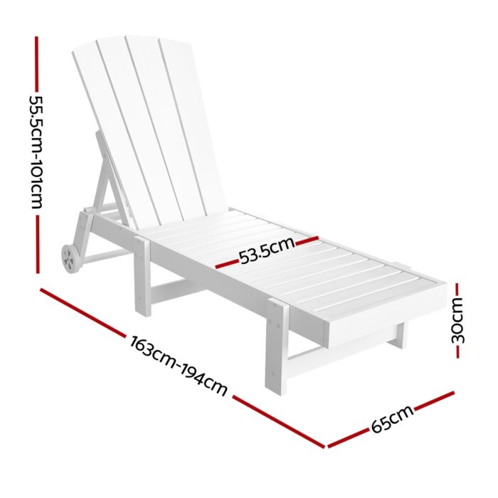 Gardeon Sun Lounge Beach Chair HDPE Adirondack Lounger Patio Outdoor Furniture with Wheels White - Image 2