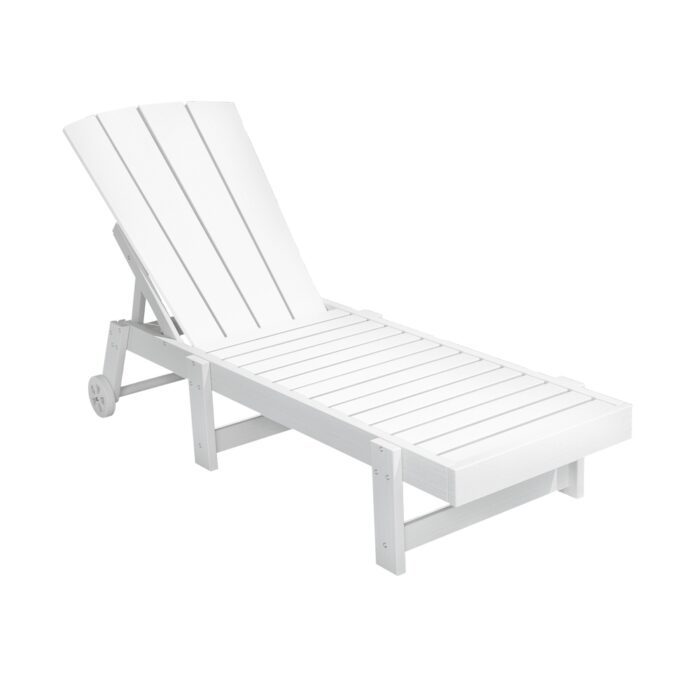 Gardeon Sun Lounge Beach Chair HDPE Adirondack Lounger Patio Outdoor Furniture with Wheels White - Image 3