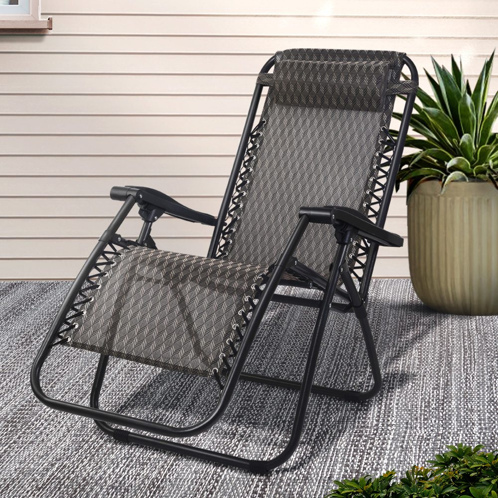 FF-ZGC-GR-202502281642-00 Gardeon Zero Gravity Chair Folding Outdoor Recliner Adjustable Sun Lounge Camping Grey - Image 1