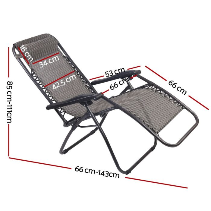 Gardeon Zero Gravity Chair Folding Outdoor Recliner Adjustable Sun Lounge Camping Grey - Image 2