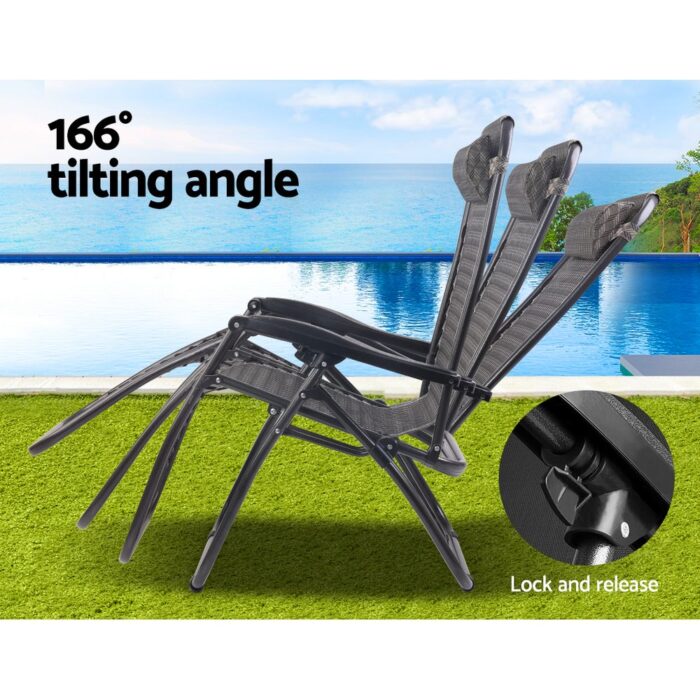 Gardeon Zero Gravity Chair Folding Outdoor Recliner Adjustable Sun Lounge Camping Grey - Image 4