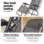 Gardeon Zero Gravity Chair Folding Outdoor Recliner Adjustable Sun Lounge Camping Grey - Image 5
