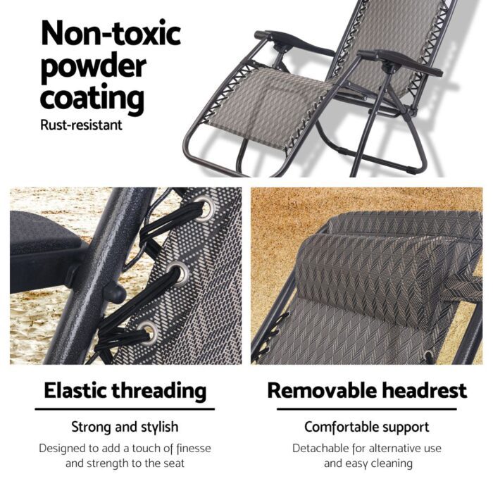 Gardeon Zero Gravity Chair Folding Outdoor Recliner Adjustable Sun Lounge Camping Grey - Image 5