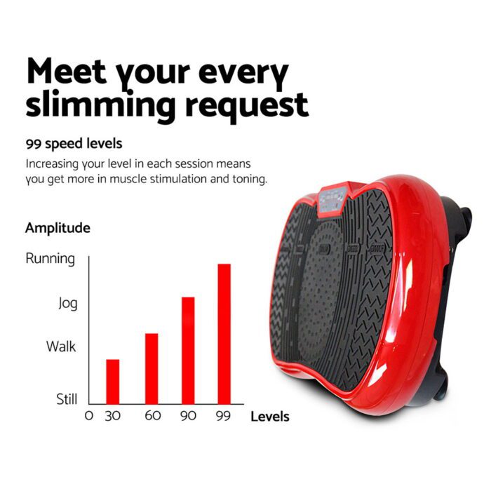 Everfit Vibration Machine Platform Vibrator Resistance Rope Home Fitness Red - Image 3