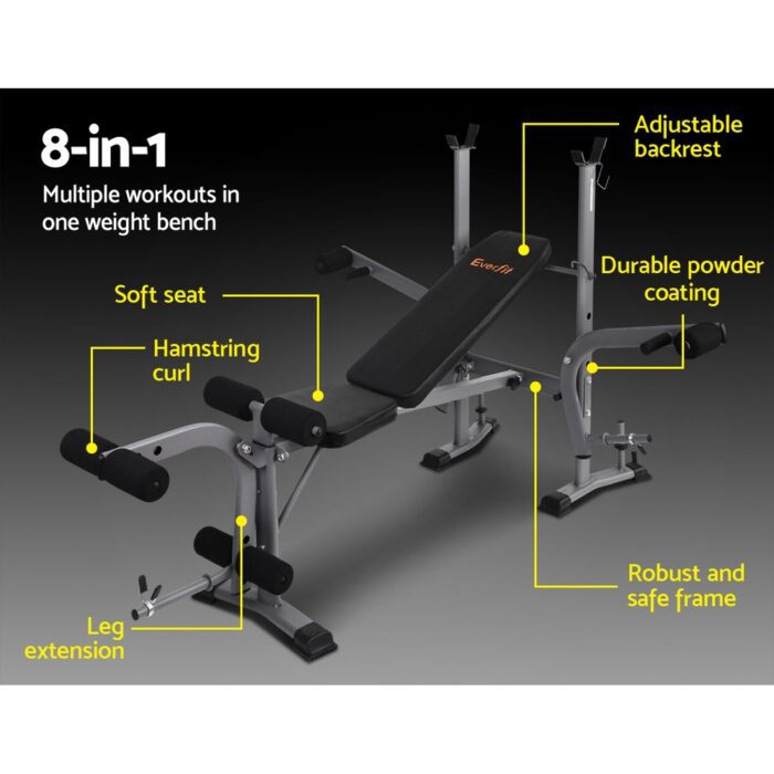 Everfit Weight Bench 8 in 1 Bench Press Adjustable Home Gym Station 200kg - Image 3
