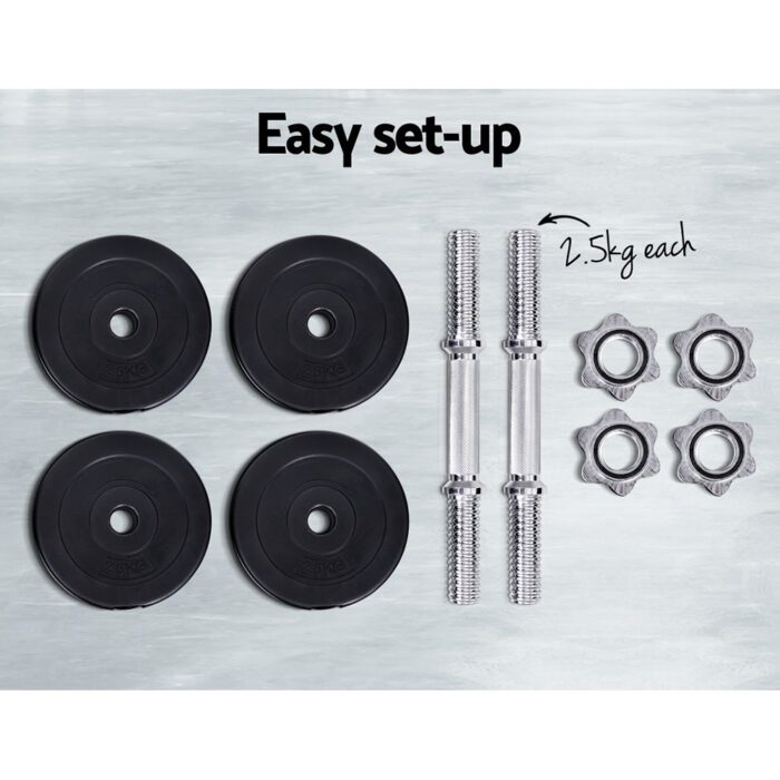 Everfit 15kg Dumbbell Set Weight Plates Dumbbells Lifting Bench - Image 6