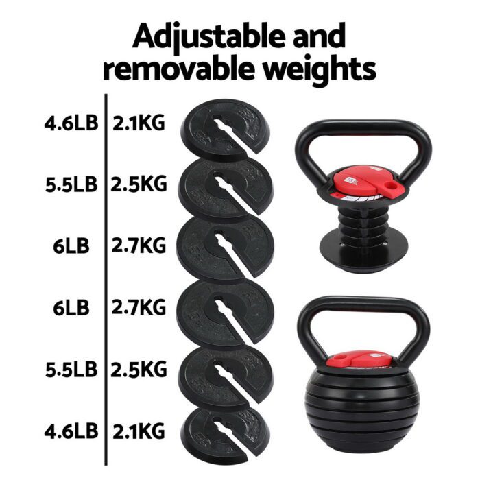 Everfit 18kg Adjustable Kettlebell Set Portable Kettle Bell Weight Dumbbells 10lbs 40lbs - Image 3
