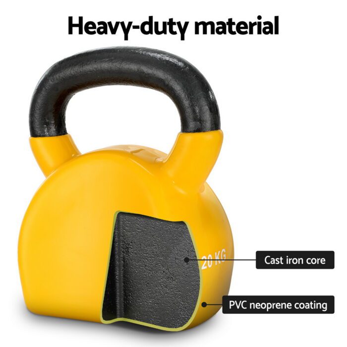 Everfit 20kg Kettlebell Set Weightlifting Bench Dumbbells Kettle Bell Gym Home - Image 3