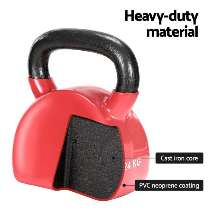Everfit 24kg Kettlebell Weightlifting Bench Dumbbells Kettle Bell Gym Home - Image 3