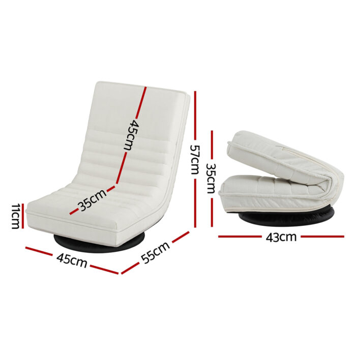 Artiss 2XFloor Chair Lounge Sofa Swivel Foldable Linen White - Image 2