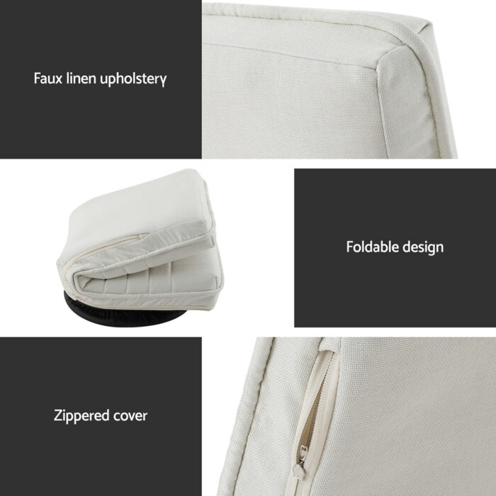 Artiss 2XFloor Chair Lounge Sofa Swivel Foldable Linen White - Image 4