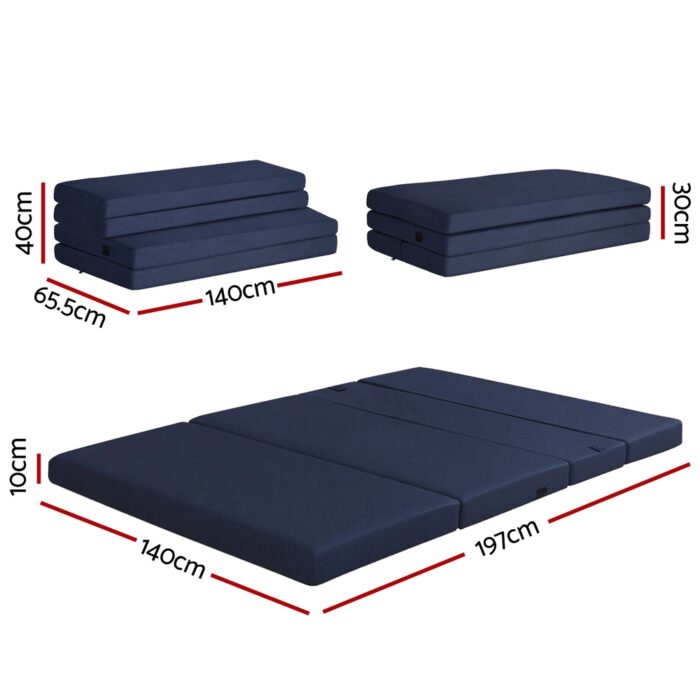 Giselle Foldable Mattress Folding Foam Mattresses Portable Floor Mat Blue Double - Image 2