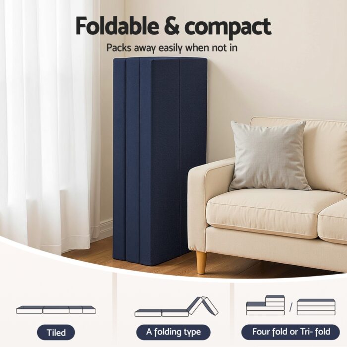 Giselle Foldable Mattress Folding Foam Mattresses Portable Floor Mat Blue Double - Image 6