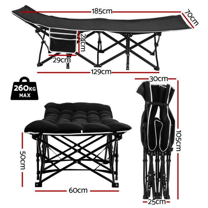 Artiss Folding Bed With Mattress Heavy Duty Black 185CM - Image 2