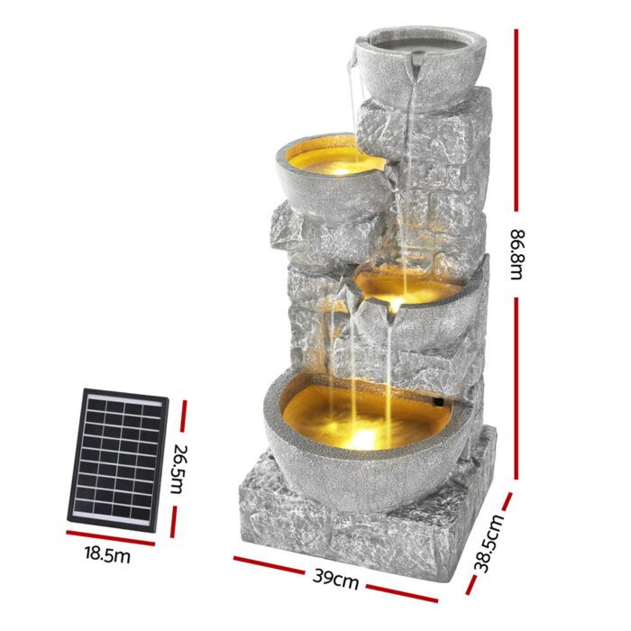 Gardeon Solar Fountain Water Feature Outdoor LED Lights Gray - Image 2