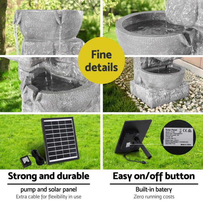 Gardeon Solar Fountain Water Feature Outdoor LED Lights Gray - Image 6