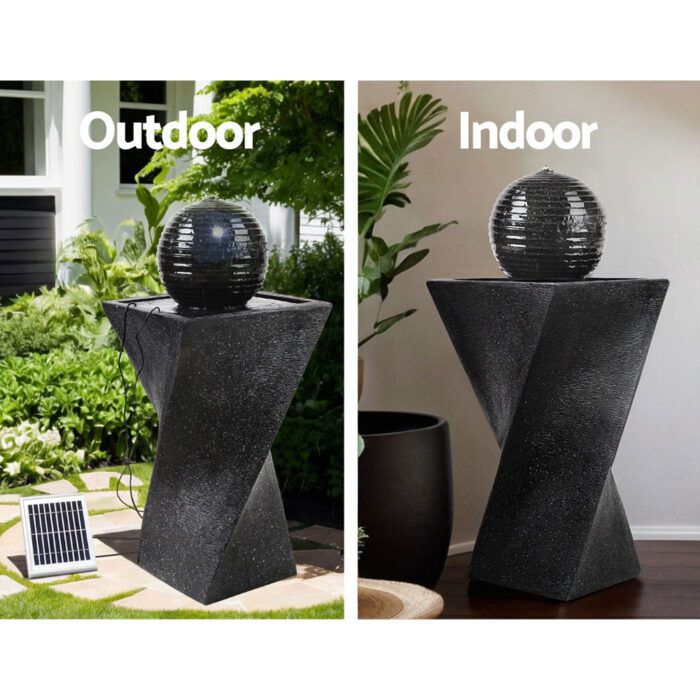 Gardeon Solar Water Feature Twisted Fountain LED Light Bird Bath 85CM Black - Image 4