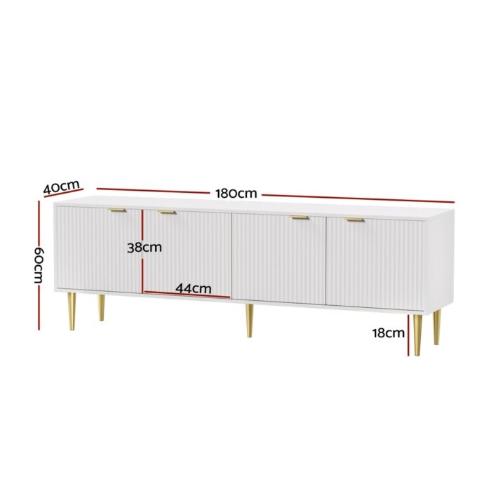 Artiss TV Cabinet Entertainment Unit Stand Storage 180CM White - Image 4