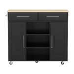 Artiss Kitchen Island Trolley Rolling Serving Cart Storage Drawer Cabinet 100cm Black - Image 4