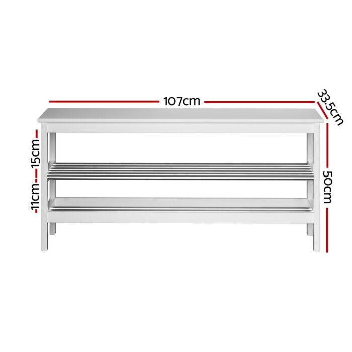 Artiss Shoe Rack Cabinet Bamboo Bench 10 Paris White - Image 2