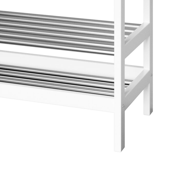Artiss Shoe Rack Cabinet Bamboo Bench 10 Paris White - Image 4
