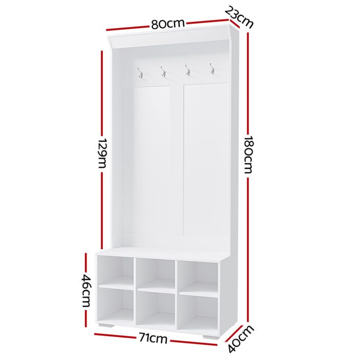 Artiss Shoe Rack Cabinet Hall Tree Coat Rack 180CM White - Image 4