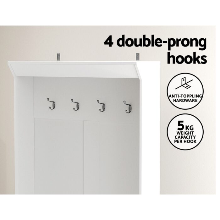 Artiss Shoe Rack Cabinet Hall Tree Coat Rack 180CM White - Image 6