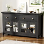 Artiss Buffet Sideboard Storage Cabinet Kitchen Cupboard Clear Door Drawer Black