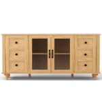 Artiss Buffet Sideboard Storage Cabinet Kitchen Cupboard Faux Drawer 150CM Pine - Image 4
